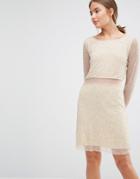 Walter Baker Shay Long Sleeve Beaded Dress With Sheer Panel