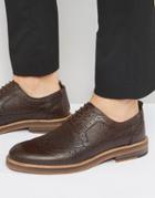 Asos Brogue Shoes In Brown Scotchgrain Leather With Heavy Sole - Brown