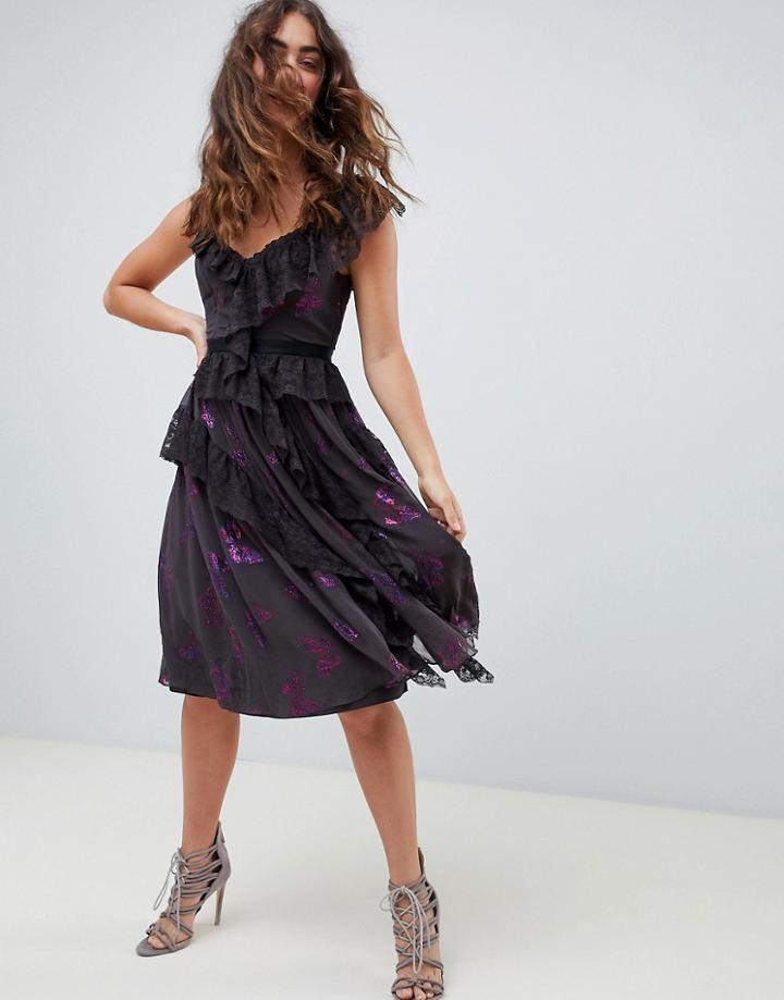 Needle & Thread Lace Frill Midi Dress In Multi