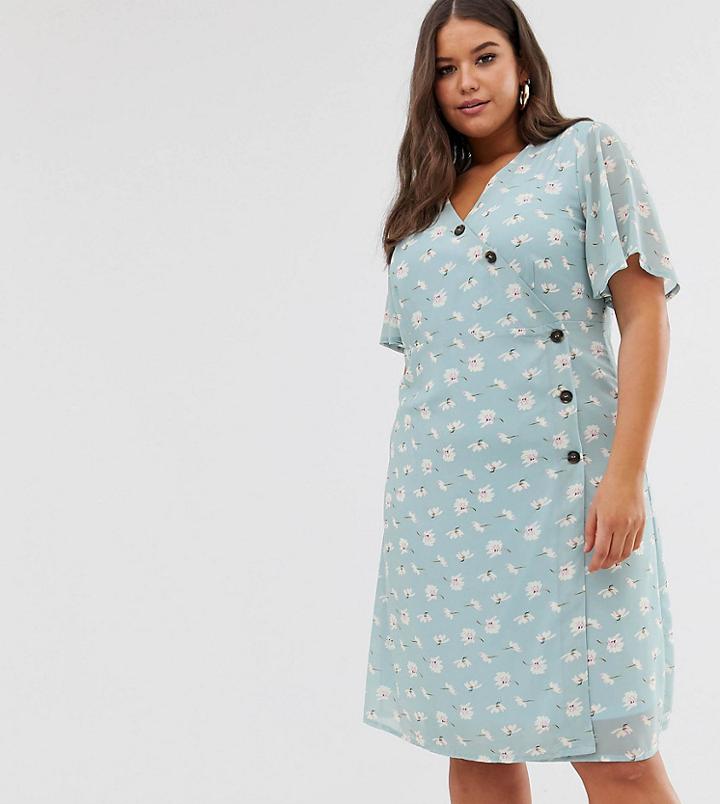 Unique21 Hero Ditsy Floral Wrap Dress-blue