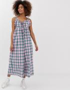 Sister Jane Wide Leg Jumpsuit With Tie Front In Contrast Check-pink