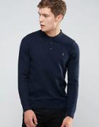 Farah Slim Long Sleeve Rib Knit Polo In Navy - Navy