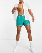 Asos Design Swim Shorts With Contrast Stitching In Short Length-green