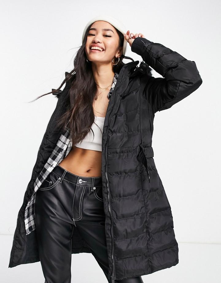 Brave Soul Arnina Padded Coat With Belt-black