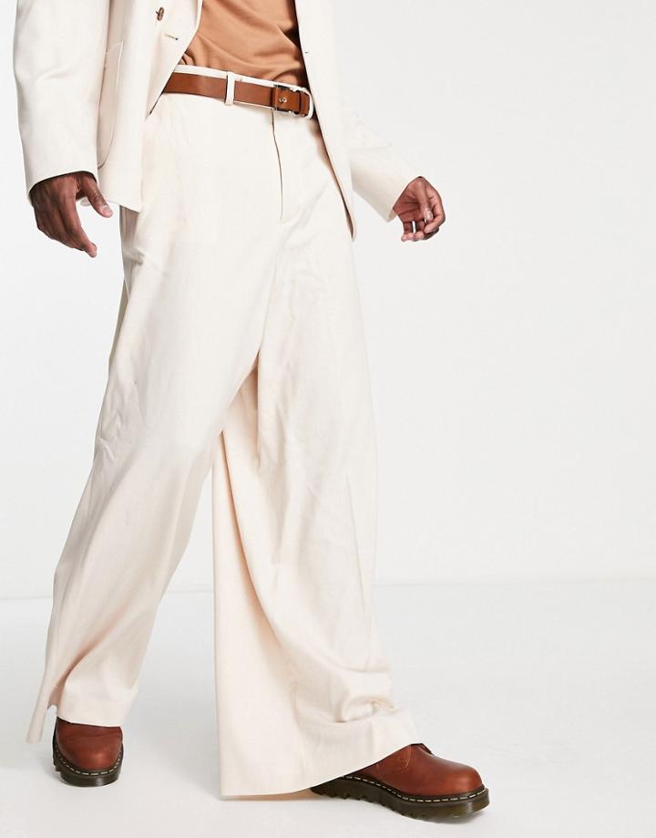 Asos Design Extreme Wide Leg Suit Pants In Ecru-neutral