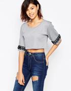 Good Vibes Bad Daze Crop Top With Sleeve Detail - Gray