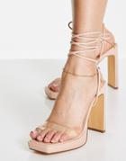 Truffle Collection Tie Leg Platform Sandals In Beige-neutral