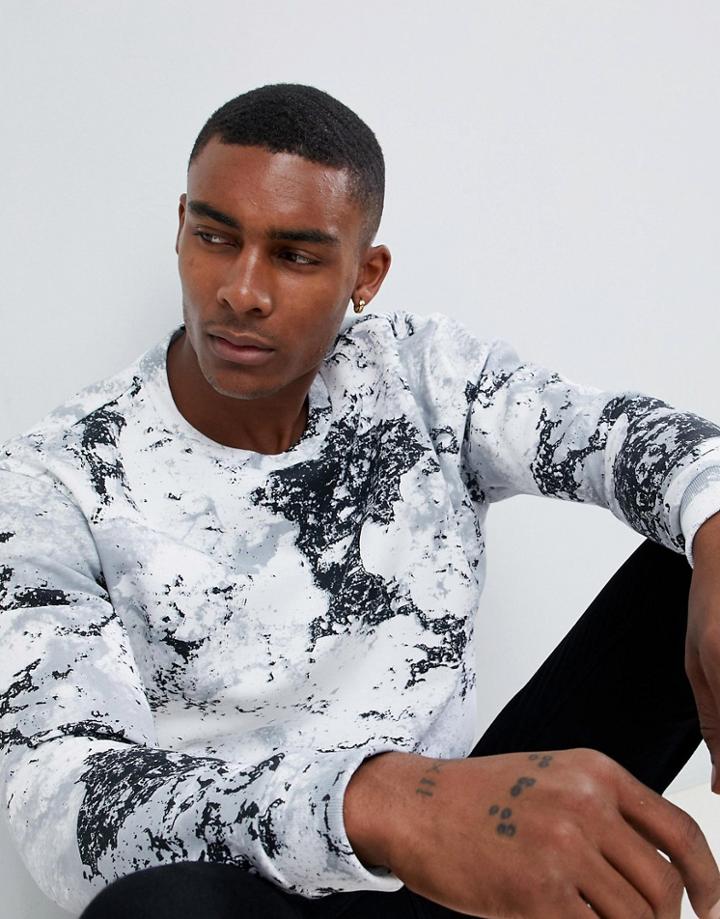 Hugo Dnowcam Cracked Marble Print Crew Neck Sweat - White