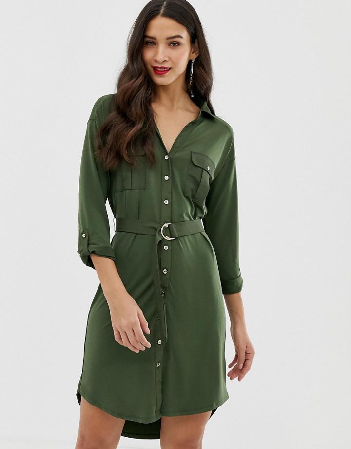 Oasis Utility Shirt Dress In Khaki - Green
