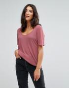 Brave Soul Rhonda Scoop Neck T Shirt In Rib - Pink