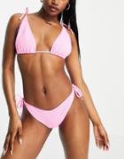 Asos Design Mix & Match Crinkle Triangle Bikini Top In Pink