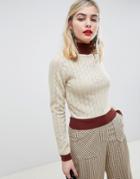 Asos Design Sweater In Pointel With High Neck - Stone