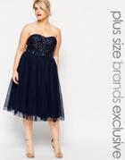 Lovedrobe Embellished Bodice Tulle Midi Prom Dress - Navy