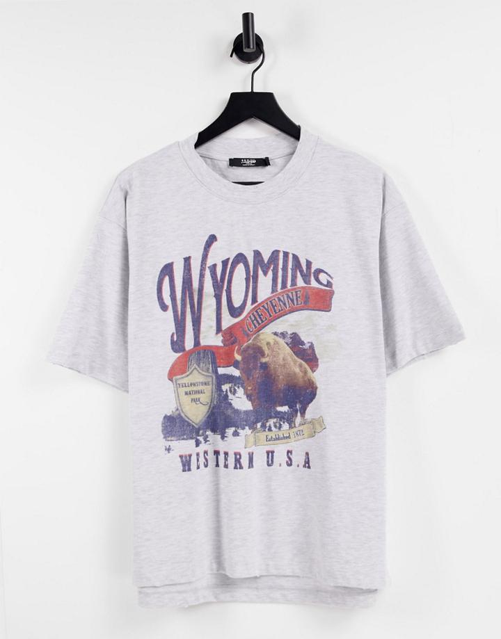 Jaded London Oversized T-shirt In Gray With Wyoming Print-grey