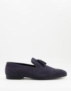 Asos Design Loafers In Navy Faux Suede