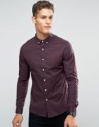 Asos Skinny Shirt In Fudge With Button Down Collar - Purple