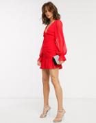 Asos Design Ruched Bodice Mini Dress-red