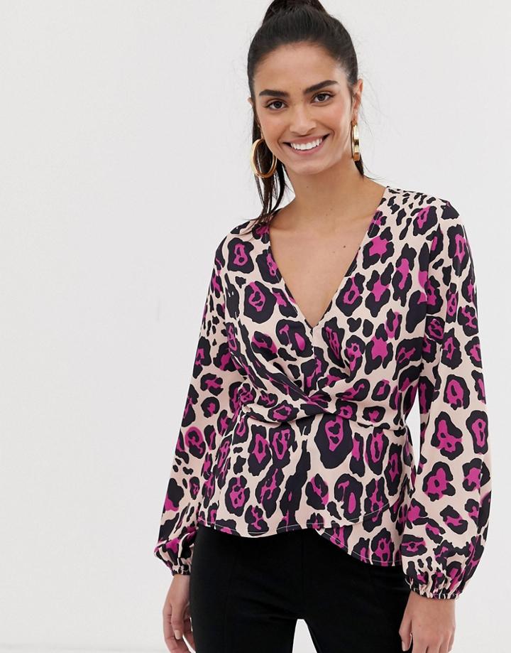 Flounce London Wrap Top In Animal Print - Multi