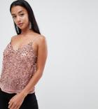 Asos Design Petite Cami Top With Sequin Embellishment - Pink