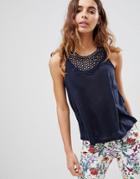 Brave Soul Daynar Tank With Crochet Neck Trim - Navy