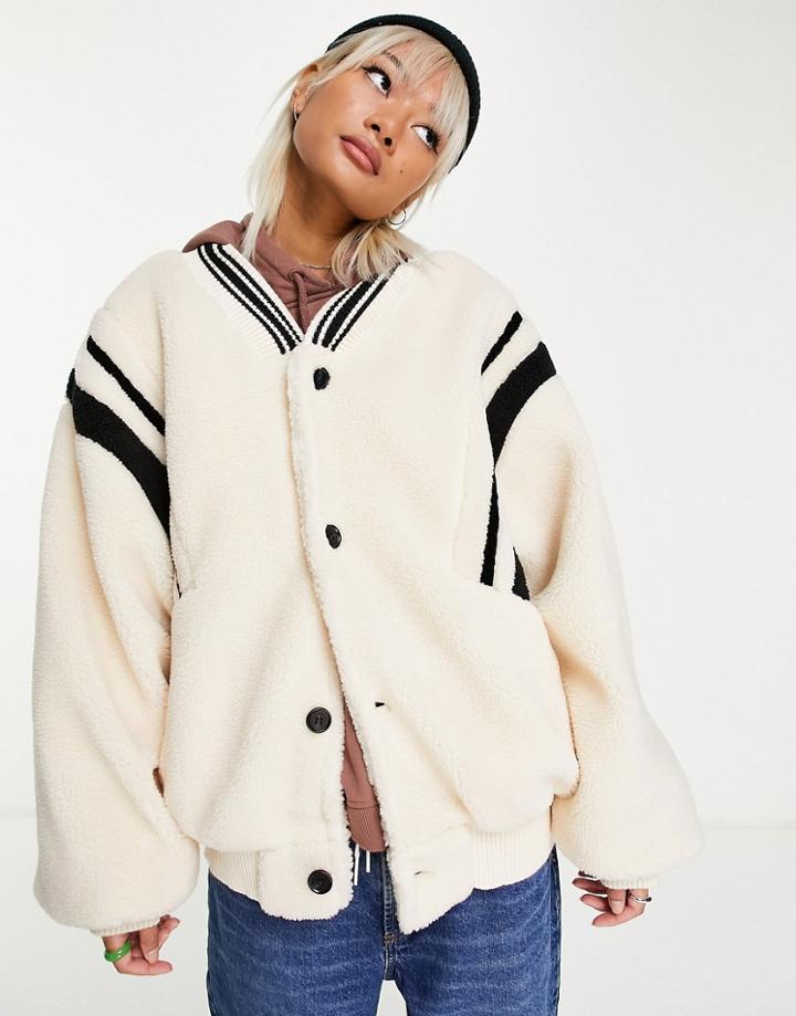 Urban Revivo Varsity Bomber Jacket In Beige-green