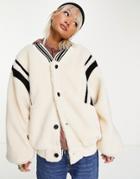 Urban Revivo Varsity Bomber Jacket In Beige-green