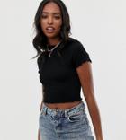 Asos Design Tall Slim Crop T-shirt With High Neck With Lettuce Hem In Black
