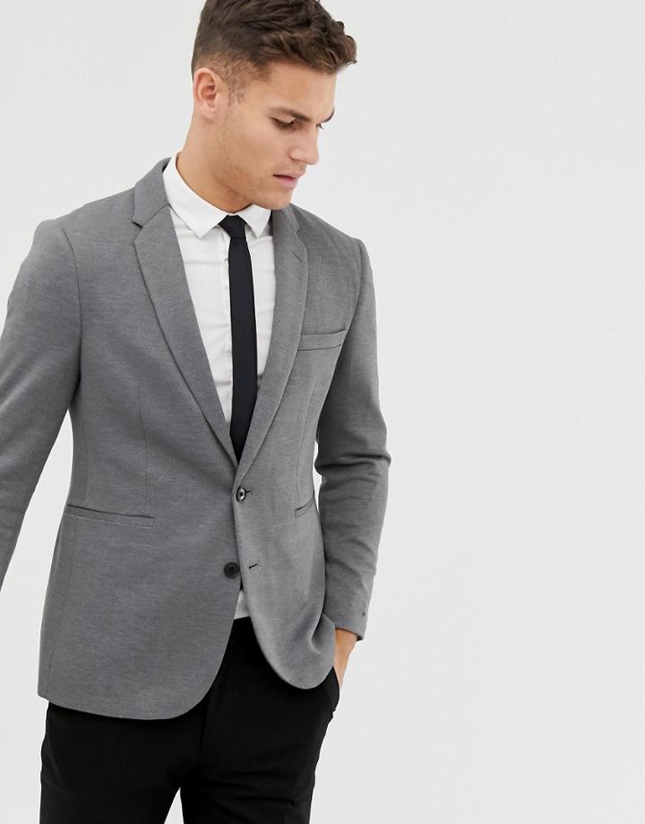 Burton Menswear Pique Blazer In Gray - Gray