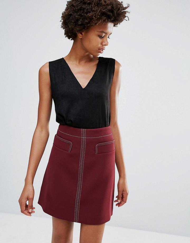Ichi V Neck Suede Sleeveless Top - Black