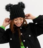 My Accessories London Exclusive Black Double Pom Beanie Hat