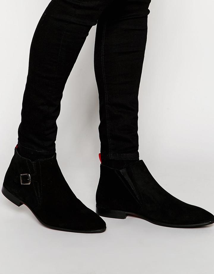 Asos Boots In Black Suede With Buckle - Black