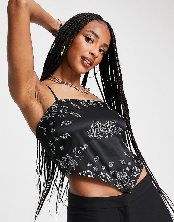 Weekday Armelle Scarf Top With Tie Back In Black Bandana Print