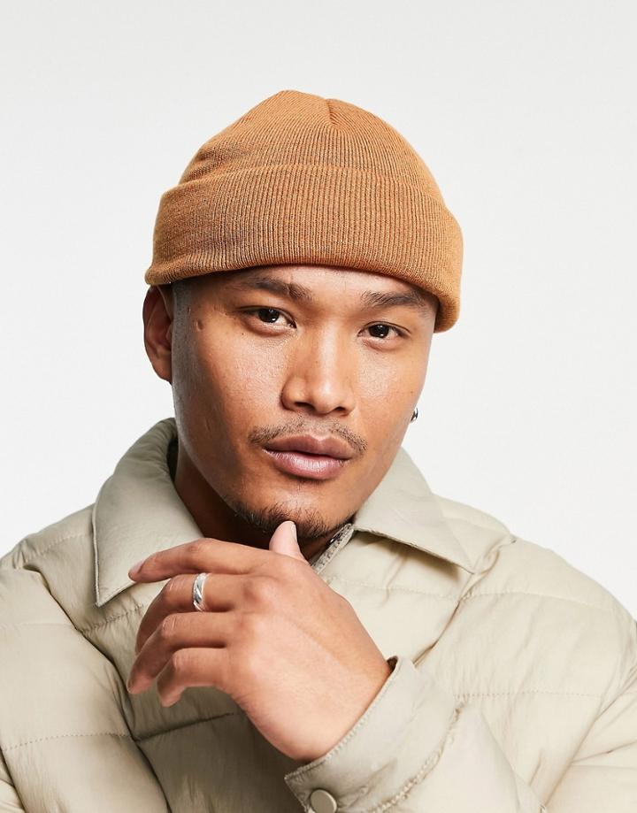 Asos Design Mini Fisherman Beanie In Brown