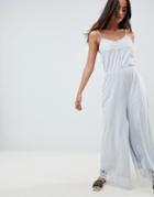Asos Design Cami Jersey Jumpsuit With Lace Trim And Button Front - Gray
