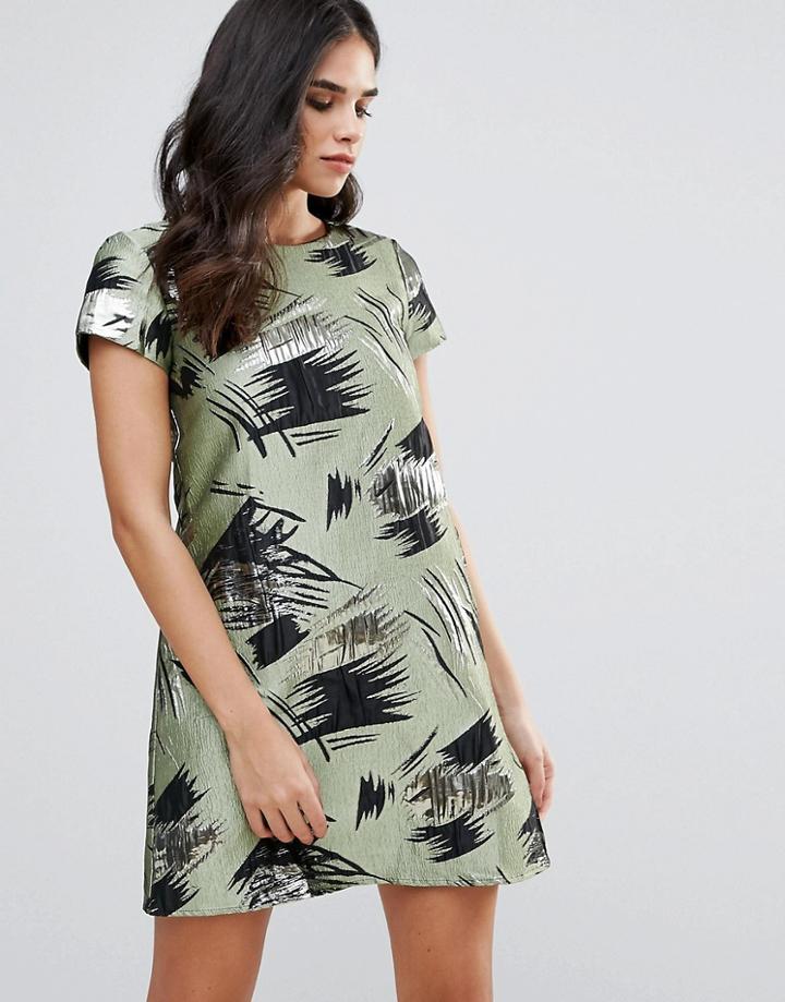 Traffic People Short Sleeve Shift Dress In Swirl Print - Green