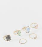 Asos Design Curve Pack Of 6 Rings With Multi Colored Stones In Gold Tone
