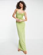 Naanaa Cowl Neck Satin Maxi Dress In Sage Green