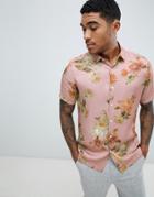 Asos Design Regular Fit Floral Shirt In Pink