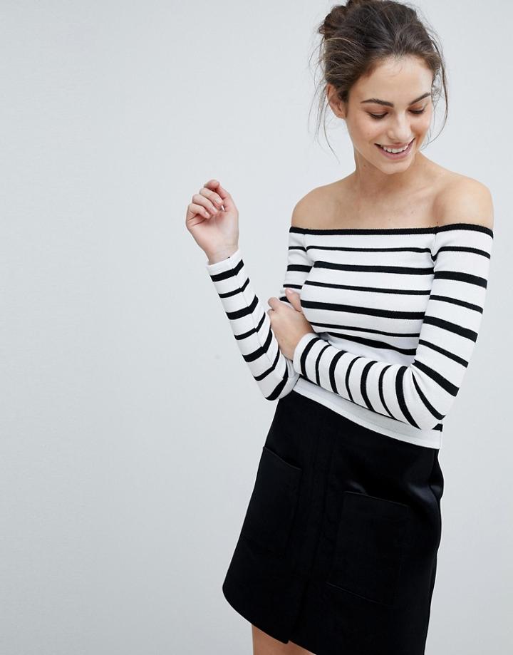 Lipsy Off Shoulder Crop Top In Stripe - Multi