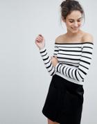 Lipsy Off Shoulder Crop Top In Stripe - Multi