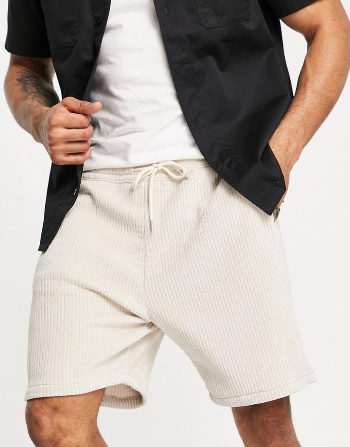 Bershka Cord Shorts In Stone-neutral