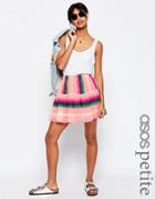 Asos Petite Tiered Mini Skirt In Neon Stripe - Multi