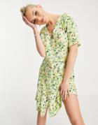 Monki Winona Floral Print Button Through Mini Dress In Multi