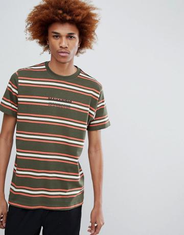 Maharishi Striped T-shirt With Chest Logo In Green - Green