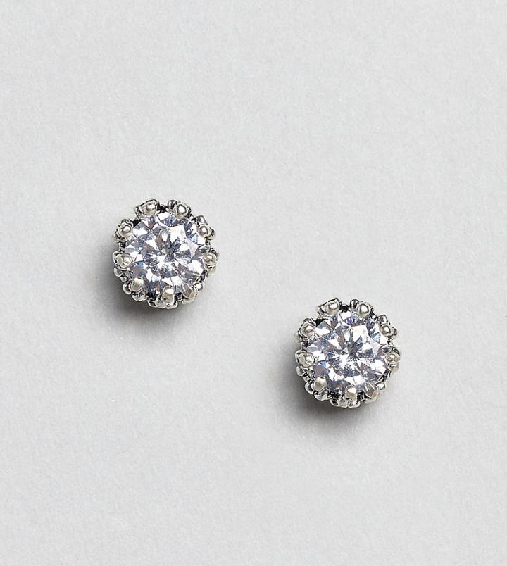 Kingsley Ryan Sterling Silver Rhinestone Crown Detail Stud Earrings - Silver