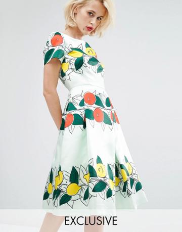 Horrockses Lucille Midi Dress - Mint Base Fruit Prin