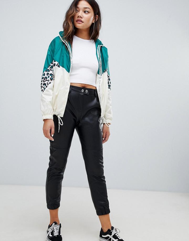 Bershka Button Front Faux Leather Pants - Black