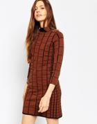 Asos A-line Dress In Grid Stitch In Knit - Tobacco