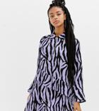 Collusion Zebra Print Mini Dress With Zip Front - Multi