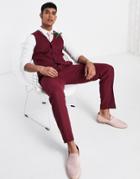 Asos Design Wool Mix Slim Suit Pants In Burgundy Twill-red